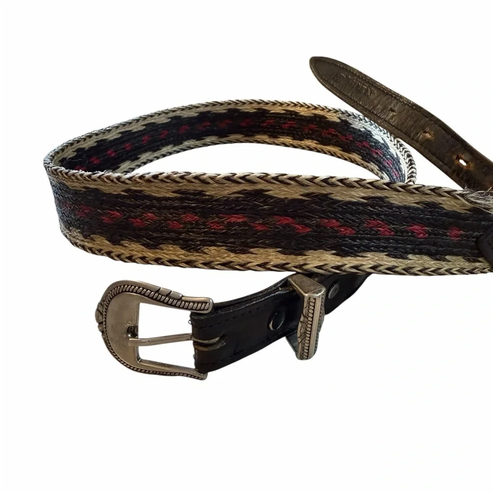 Western Distressed Leather Hitched Horsehair Stylish Black/Brown Men's Belt 36